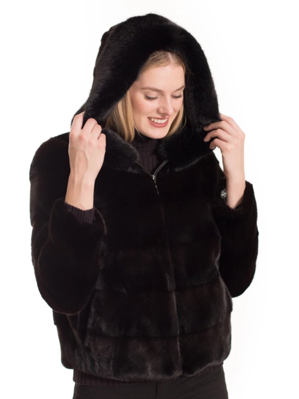 Belle Fare, Minsk Faux Fur Coat with Hood (Brown/Black)